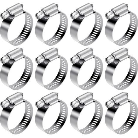 12 Pcs Collier Serrage, 21-38mm Inox 304 12 Pièces 21-38mm Colliers de Serrage Réglables – Inox 304 pour Tuyau d'Eau, Gaz (1/5)
