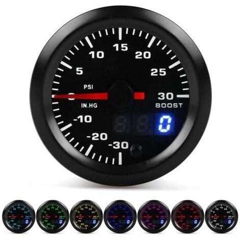 Manomètre de pression turbo universel à LED 7 couleurs, 52 mm, affichage numérique, aiguille, 2 pouces