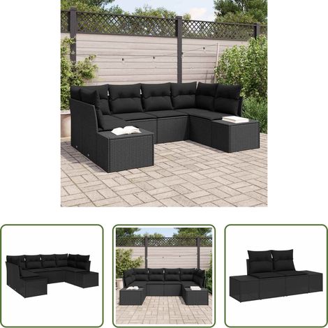 Terrassensofa -  Gartensofa-set mit Kissen 6 pcs Schwarz Poly-Rattan (1/5)
