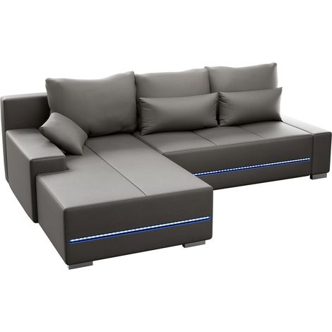 Divano Davos con LED Grigio chiaro Sinistra Accogliente divano a L con funzione letto (1/3)