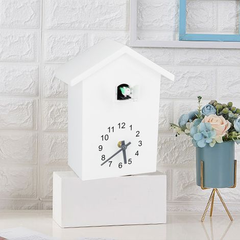 Reloj de pared con forma de casita para pájaros, modelo de péndulo, ABS blanco (20x25x9 cm) (1/5)