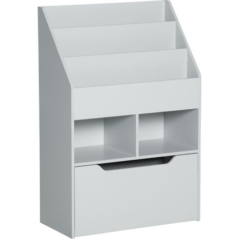 Kids Bookshelf, Toy Organiser, with Storage Drawer, Wheels - Grey (1/5)