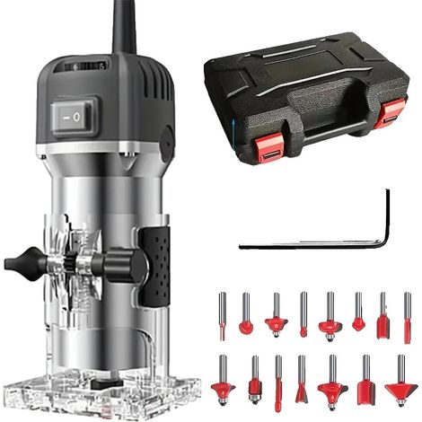 Défonceuse à bois, base réglable, moteur en cuivre puissant, Noir (1/2)