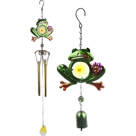 Lot de 2 Carillons Éoliens en Métal 5006 Motif Grenouille, Décoration Extérieure pour Jardin et Balcon, Carillons à Vent Décoratifs Résistants et Sonores, Accessoire Déco pour (1/5)