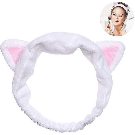Diademas con orejas de gato, diadema elástica para mujer, diadema para lavado facial y spa, diadema lavable para maquillaje, regalo de Navidad, se adapta a todas las cabezas. (1/4)