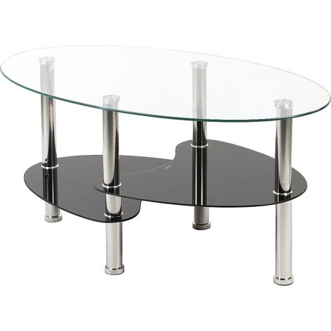 WYCTIN® Mesa de centro de vidrio templado, 90×50×43 cm, transparente arriba y negra abajo (1/5)