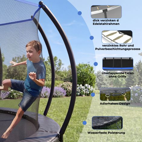 Trampolín (124x49x23 cm) con red de seguridad, para exterior, acero, negro y azul (1/5)