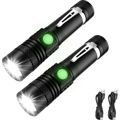 2er-Pack wiederaufladbare LED-Taschenlampen, 1400 Lumen, superhell, einstellbarer Fokus, wasserdicht (IPX6), lange Lebensdauer, 4 Modi für Camping, ultrahelle LED-Taschenlampen