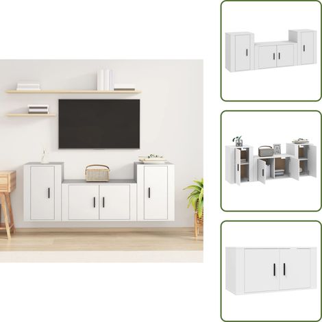 3-tlg. TV-Schrank-Set Weiß Holzwerkstoff - TV-Schrank - Holzwerkstoff Möbel - Weißer TV-Stand - Wandmontage - Wohnzimmer Dekoration (1/5)