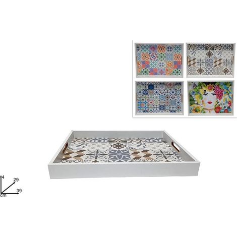 1 Pezzo Vassoio da Portata Colazione Letto in Legno Decorato 39 x 29 cm 4 Decori (1/2)