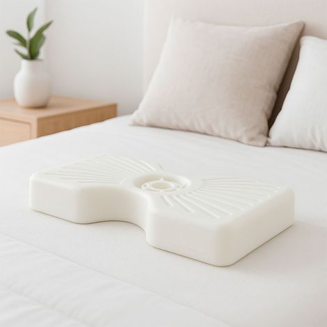 Almohada Cervical Viscoelástica Descanso Ergonómico con Perforación Central