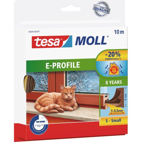 tesamoll Joint en caoutchouc E-profile - joint autocollant pour isoler les interstices des fenêtres et des portes - marron - 10 m x 9 mm x 4 mm (1/5)