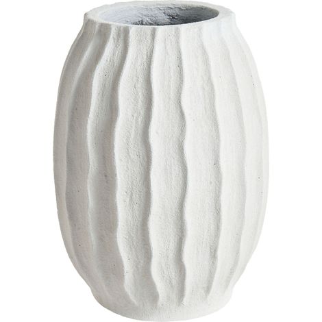 Beliani Plant Pot White Cement Round Flower Planter Tall Garden Indoor Stone, Painted, Does Not Require Assembly, For Outdoor Use, 35 x 35 x 49 cm, UV Resistant LUNGAU (1/5)