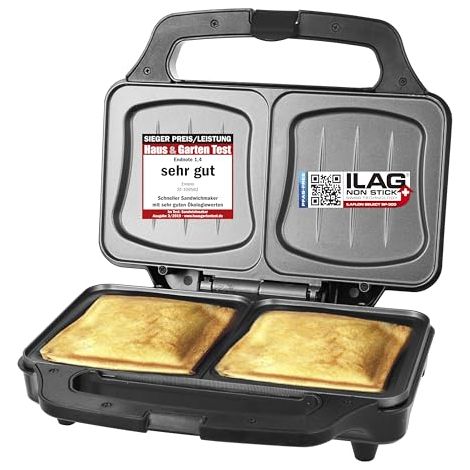 Tostadora Emerio Sandwichtoaster XXL negra plata 2 sándwiches