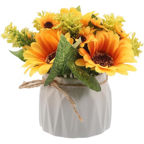 Fleurs Artificielles Entretien Facile Pot en Céramique, Tournesol en Soie Décoratif, Design Nordique Élégant pour Chambres et Bureaux (1/5)