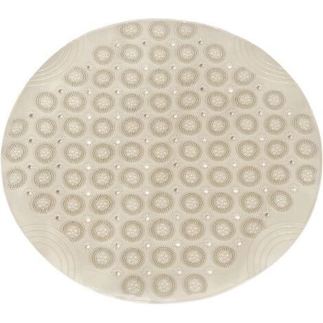 ALLIANDISBath Tub Shower Mat, 66 x 66 PVC Non-Slip Round Shape Shower Mat with Drain Holes, Suction Cups for Bathroom Bathtub, Khaki (1/5)