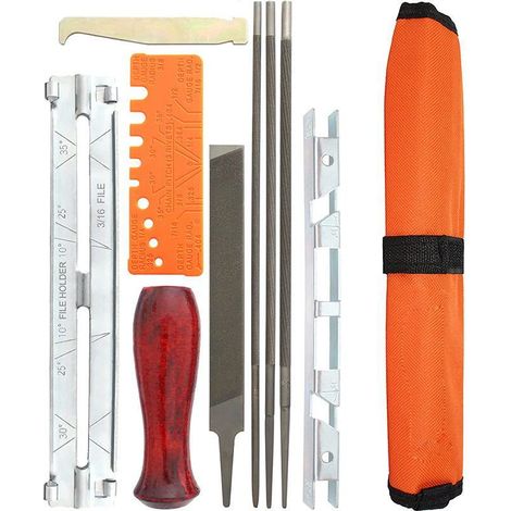 Lot de 10 limes en sachet pour tronçonneuse, compatibles avec les tronçonneuses électriques, les scies à huile et les scies à chaîne (ensemble de 10 pièces [sac orange]). (1/5)