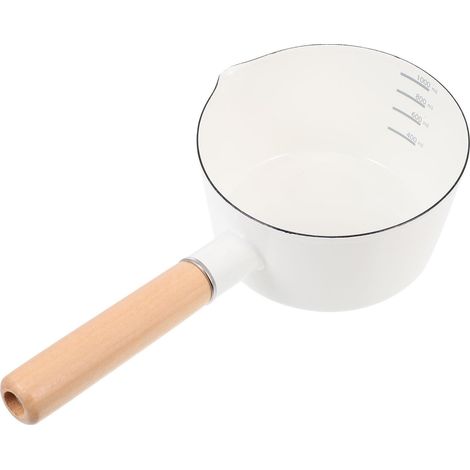 Enameled Assisted Feeding Pot with Wooden Handle for