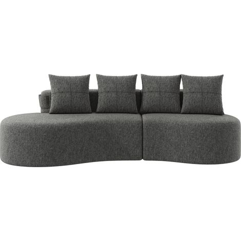 Divano in lino con 4 cuscini, portabicchieri e tasche laterali 240x109x63 cm grigio scuro (1/5)