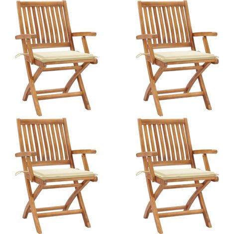 Lot de 4 Chaises pliables de jardin avec coussins,Fauteuils d'extérieur Teck solide -TF89259 (1/5)