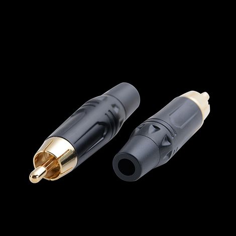 Schwarzer RCA-Stecker (männlich), schwarzes elektrophoretisches Aluminiumgehäuse, RCA-Audio-/Video-Anschluss, vergoldeter Kupfer-RCA-Stecker (Lotuskopf), 6 mm. (1/5)