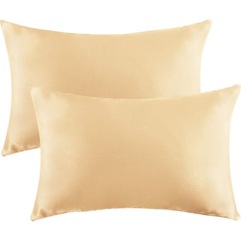 Two 100% Pure Mulberry Silk Pillowcases for Hair and Skin, Anti-allergenic, Double-Sided, 19 Momme, Silk Pillowcases with Hidden Zip (Champagne, 51 76cm) (1/5)