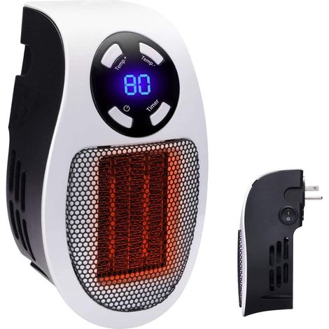 500W Space Heater, Wall Outlet Electric Space Heater As Seen on TV with Adjustable Thermostat and Timer and LED Display, Compact for Office Dorm (1/5)