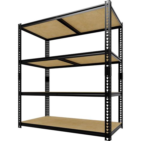 Rayonnage métallique industriel – 4 niveaux robustes – Capacité 2560 lbs – Plateaux MDF écologiques – Idéal garage, entrepôt, cave, buanderie – Assemblage facile – Noir, 4 couches (1/5)