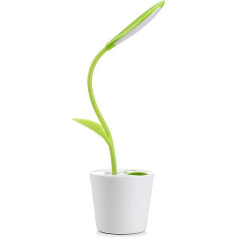 Lampe de bureau LED tactile USB flexible avec variateur à 3 niveaux et porte-crayons en forme de plante (verte)