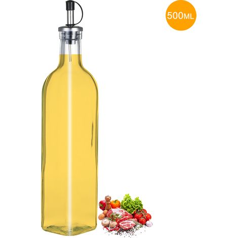 Küchen-Öl- und Essigspender aus Glas, quadratische Gewürzflasche mit tropffreiem Ausgießer, 500 ml / 17 oz, zum Kochen und für Dressings (1/5)