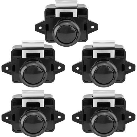 Lot de 5 verrous à bouton poussoir pour porte d'armoire,adaptées aux caravanes, camping cars, fourgonnettes, yachts,van,boulons, armoires (noir) (1/4)