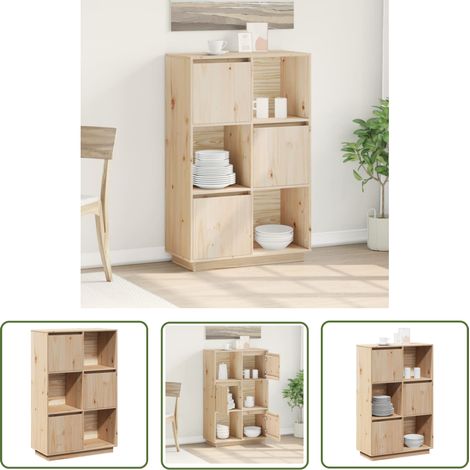 The Living Store Buffet haut 74x35x117 cm Bois massif de pin - Buffet En Bois - Meuble De Rangement - Armoire - Commode - Design Rustique (1/5)