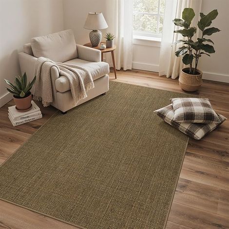 Rug Jute Effect 160 x 230 cm Washable Non-Slip Easy Care Polyester for Living Room, Balcony and Terrace (1/5)