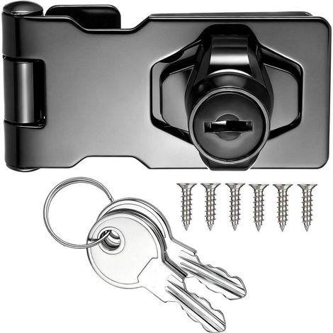 Haspenschloss 90 Grad mit Schlüssel, Türriegel für Schrank, Schublade, Schwarz 2.5 Zoll