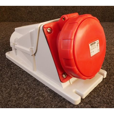 Prise socle saillie 3P+T 63A clapet rouge 380-415V 50/60HZ incliné 90° 6H bornes vis étanche IP67 (1/3)