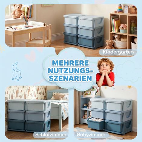 Coffre de rangement enfant, tiroirs de rangement pour enfants, 3 tiroirs, bleu (1/4)