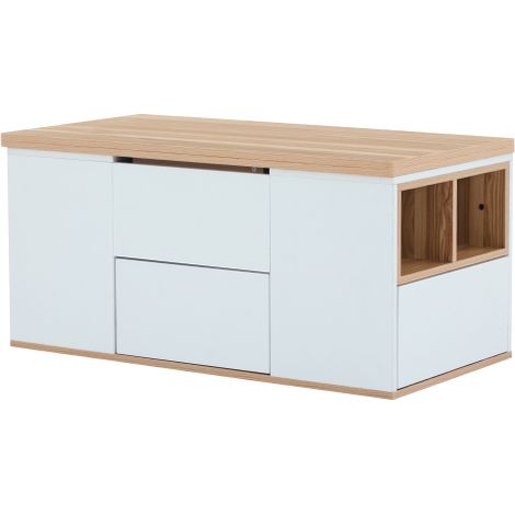 Table basse relevable 2 en 1, blanche bois, multifonction salon/bureau (1/5)