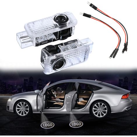 (Logo Audi) 2 lampes LED lumineuses de porte de voiture avec logo de bienvenue, compatibles avec Audi A5 A6L C5 A4L B5 B6 B7 B8 A1 A7 A8 Q7 Q5 Q3 A3 R8. Projection laser pour éclairage automobile. (1/5)
