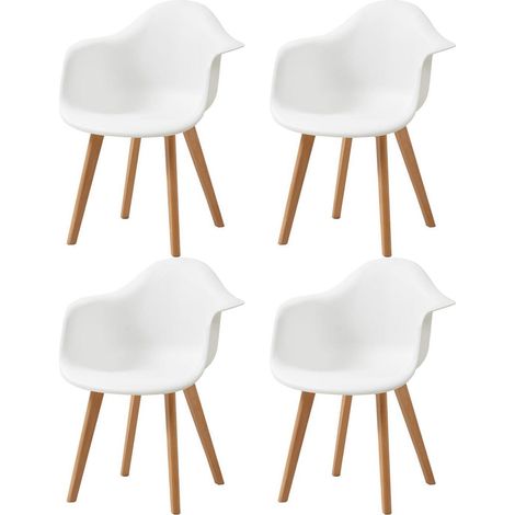 Esszimmerstühle 4er-Set mit Armlehnen, skandinavische Design-Sessel, Buchenholzbeine, Weiß (1/5)