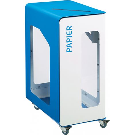 Borne de tri sélectif Cubatri Vigipirate à roulettes, sans serrure - papier - 90l - blanc / bleu ciel - RAL 5015 (1/3)