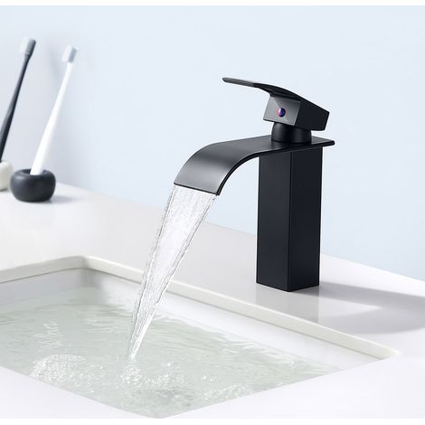 Rubinetto Bagno Lavabo Cascata Nero, Auralum Rubinetto a cascata per bagno, Rubinetti Monocomando Stile Moderno, Regolazione a Caldo e Freddo