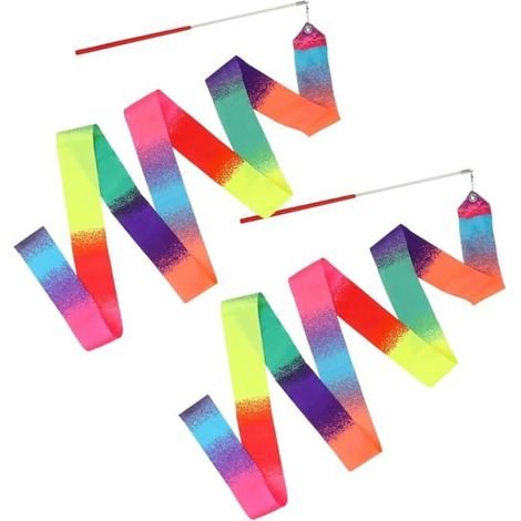 2-teiliges Tanzband-Set, 2 m lange Tanzbänder mit Stab, Regenbogen-Gymnastikband für Kinder, Fitnessbänder für rhythmische Sportgymnastik (1/4)