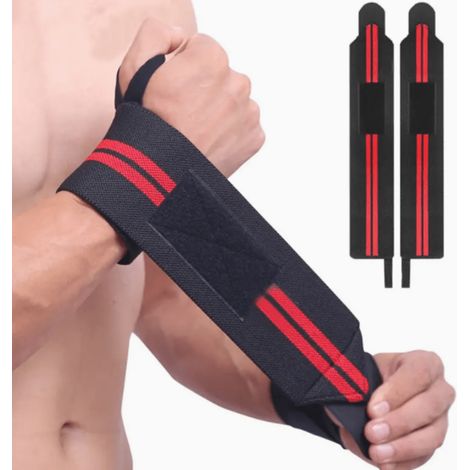 (Rouge) Une paire de bracelets professionnels d'haltérophilie et d'entraînement physique en fibre de polyester. (1/5)