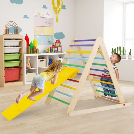 Échelle d’Escalade pour enfants Triangle d'Escalade pour Enfants de +3 Ans Capacité 60kg en Bois 120x71x110cm Coloré (1/3)