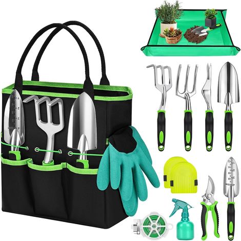 Gardening Tools, 12 Piece Gardening Kit with Small Gardening Shovel, Storage Bag, Potting Mat, Garden Gift for Adults, Men and Women (1/5)