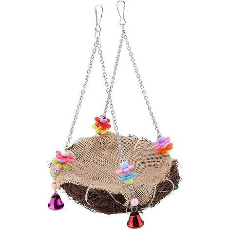 Jouet pour petit oiseau perroquet : nid en rotin à mâcher, support balançoire et accessoires pour cage