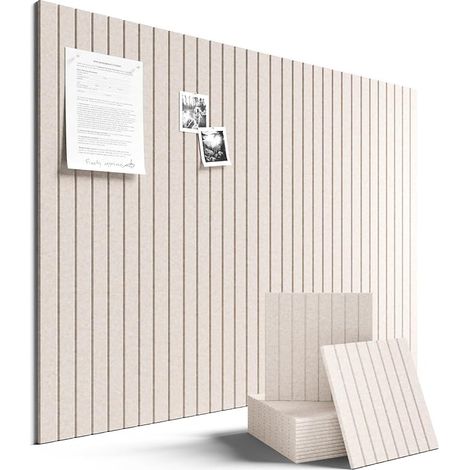 Large Felt Board for Office, 120 x 90 cm, Pack of 12 Felt Wall Panels with Sticker and Push Pins, Photo/Memo Board/Display for School, Home, Kitchen, Oatmeal (1/5)