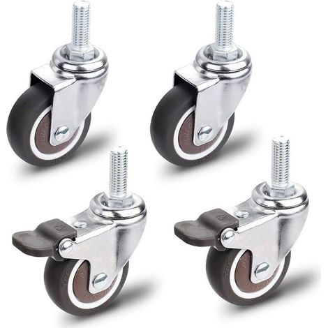 Ruote girevoli per mobili – Set da 4 – 2 con freno e 2 senza freno – Diametro 50 mm – Portata massima 30 kg per ruota – Materiale PTE resistente (1/5)