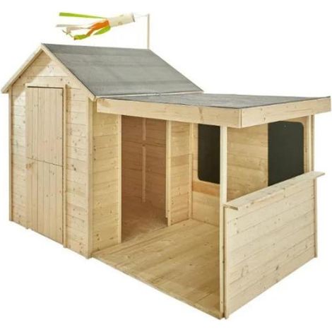 SOULET - Casita de Madera Infantil Sarah 180x120x145 cm - Casita de Jardín para Niños con Porche Cubierto - Madera Natural Personalizable - Fácil Montaje (1/5)