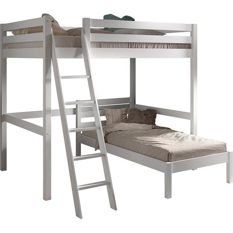 Pack - Lit Mezzanine, Lit Simple & Sommier "Pino" 140x200cm Blanc (1/5)